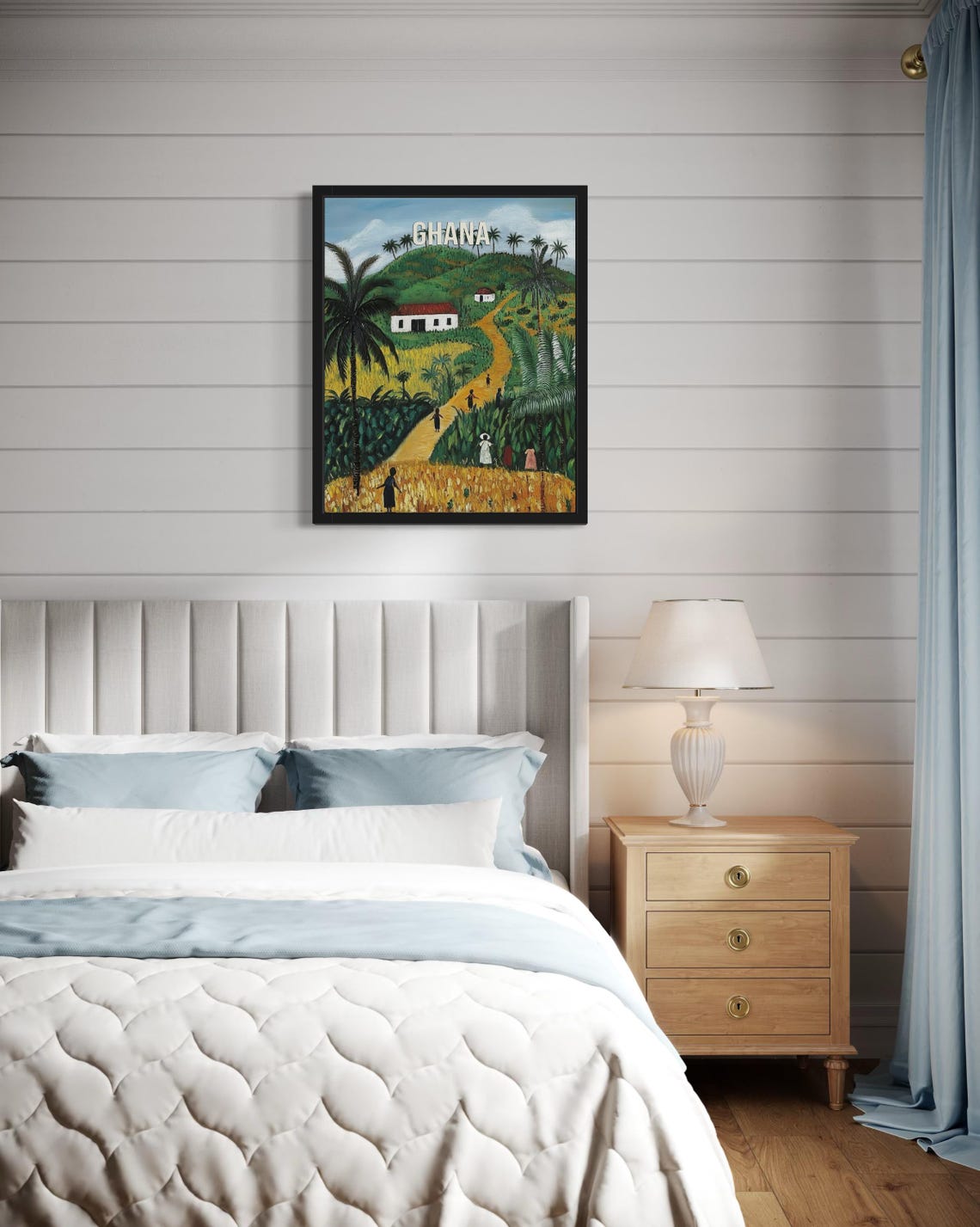 Ghana Palm Lined Hill Path Village Scene Naive Folk Art Poster - Image 4