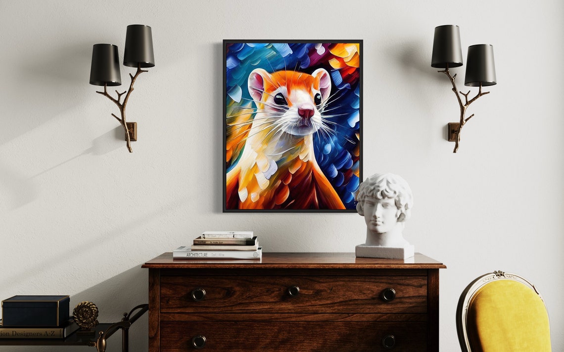 Stoat Colorful Abstract Wildlife Oil Portrait Animal Art Poster - Image 4