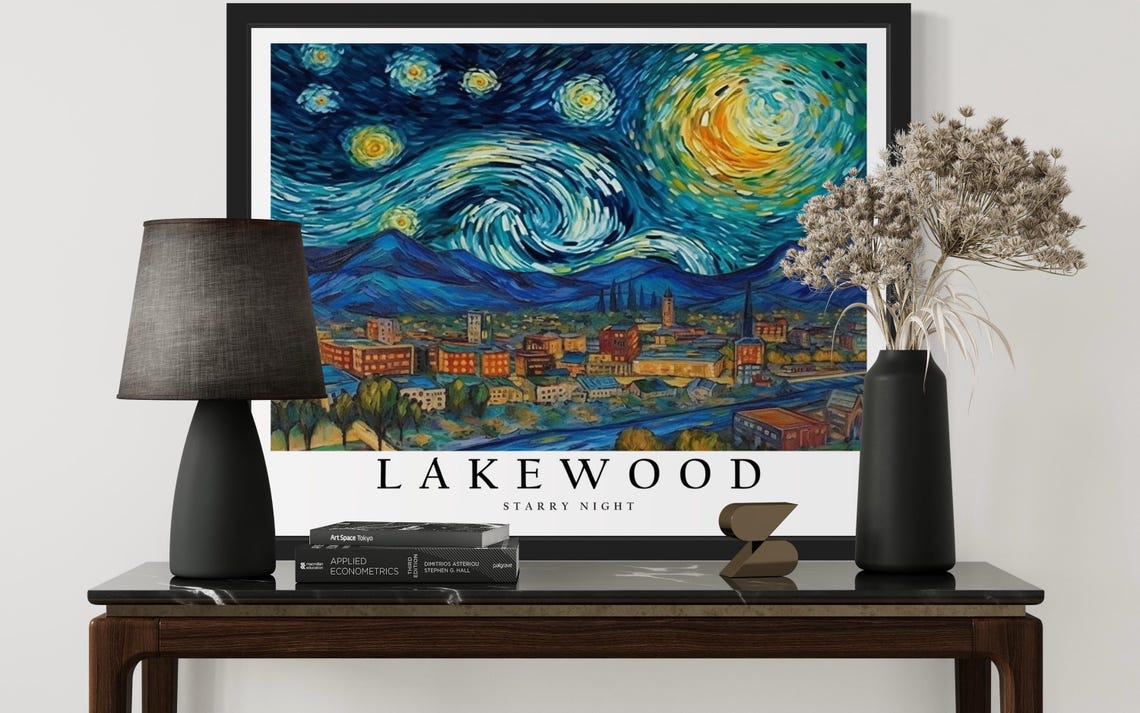 Lakewood Colorado Mountain Cityscape Starry Night Sky Poster - Image 3