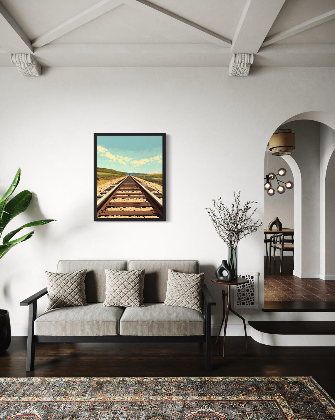 Railroad Track Pop Art Poster Vanishing Point Landscape Decor - Image 2