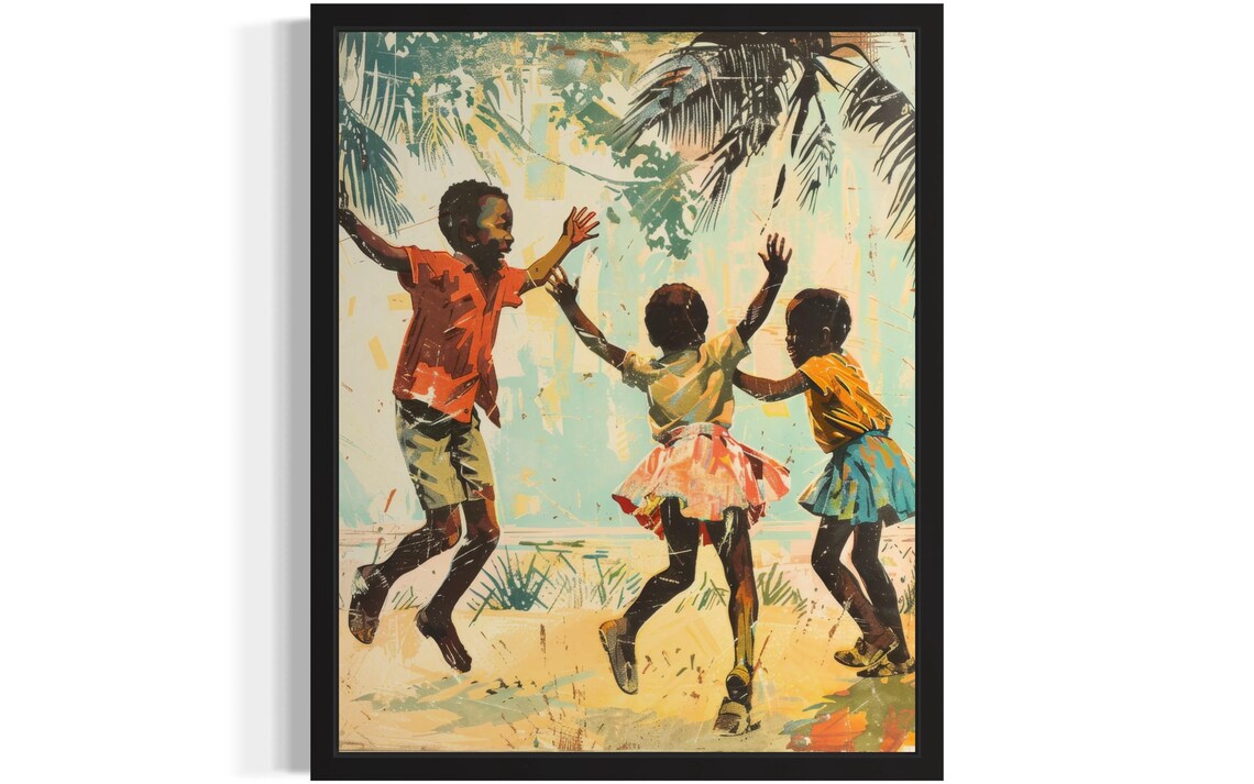 African Kids Art Print, Original Paint Artwork
