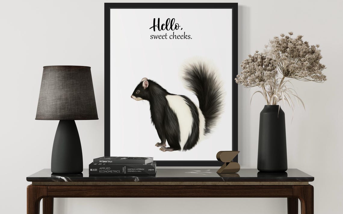Striped Skunk Tail Up Hello Sweet Cheeks Funny Bathroom Poster - Image 3
