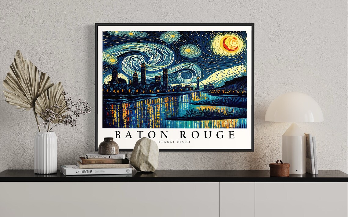 Baton Rouge Skyline Van Gogh Starry Night Louisiana River Poster - Image 2