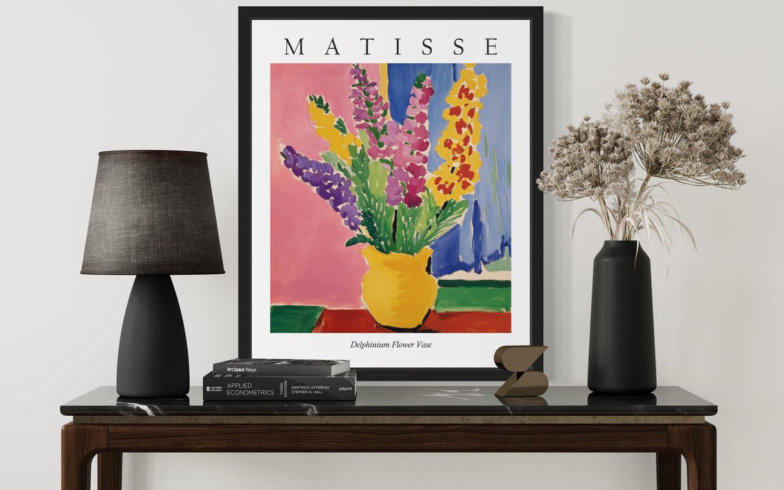 Delphinium Tall Blossom Vase in Yellow Pot Matisse Style Poster - Image 3