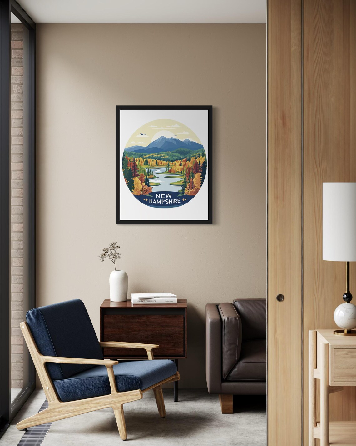 New Hampshire Autumn Foliage Over Mountain Lake Scene Poster - Image 2