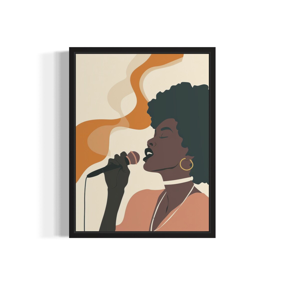 Soul Singer Microphone Afro Retro Music Portrait Warm Art Poster