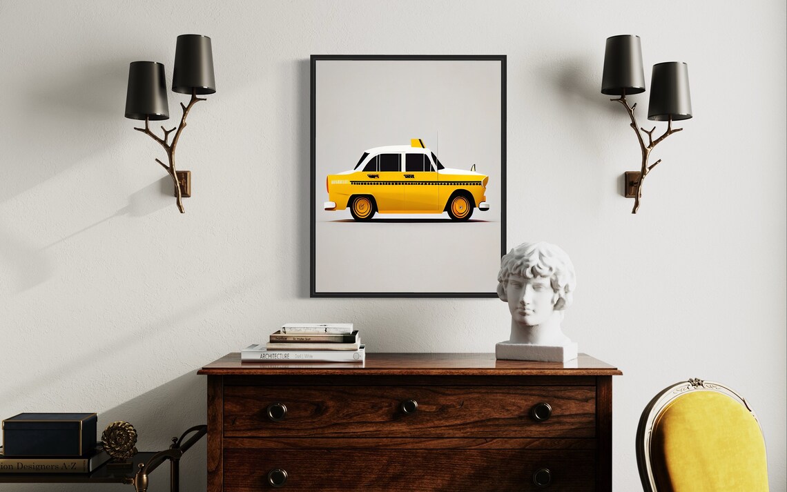 Vintage Yellow Taxi Cab Minimalist Retro Car Illustration Poster - Image 4