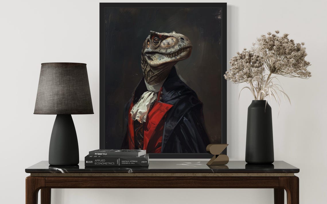 T-Rex Vampire Gothic Portrait Poster with Cape and Red Waistcoat - Image 2