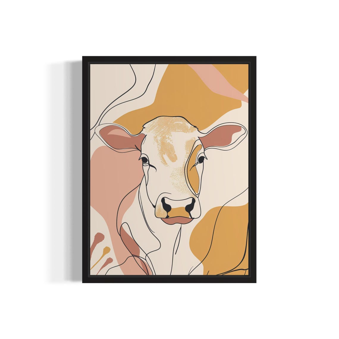 Cow Head Gentle Line Art Abstract Warm Beige Modern Art Poster