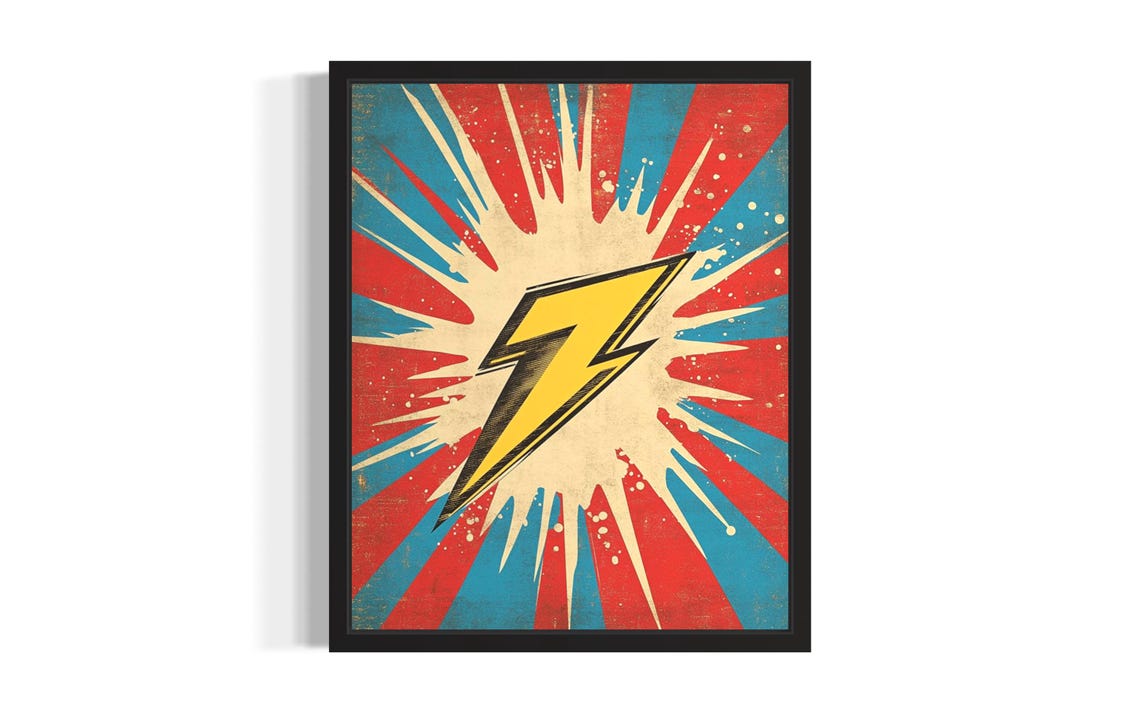Lightning Bolt Pop Art Retro Comic Red Blue Energy Art Poster