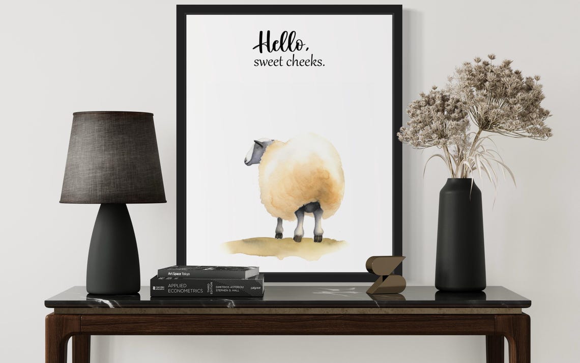 Hello Sweet Cheeks Fluffy Sheep Watercolor Bathroom Humor Poster - Image 3