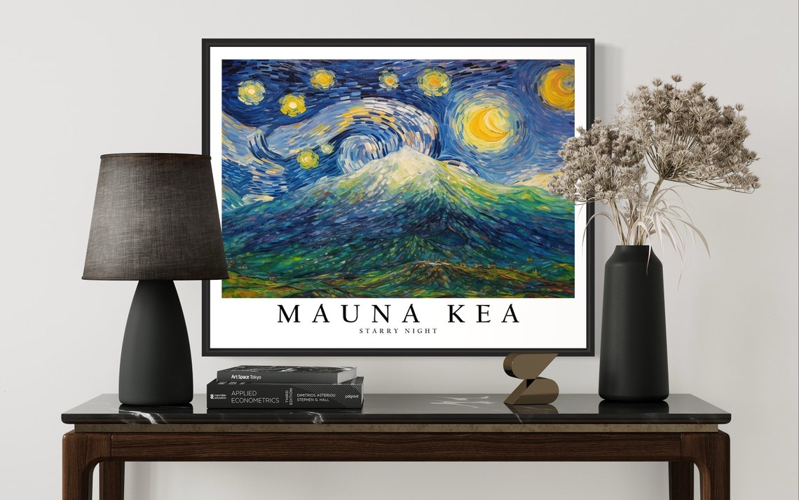 Mauna Kea Hawaii Snowy Peak Van Gogh Starry Night Mountain Poster - Image 3