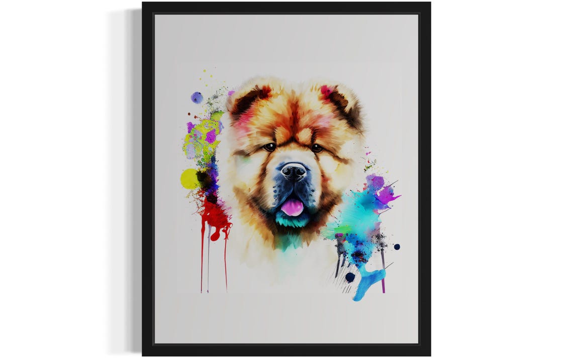 Chow Chow Watercolor Portrait Vivid Color Splash Ink Art Poster