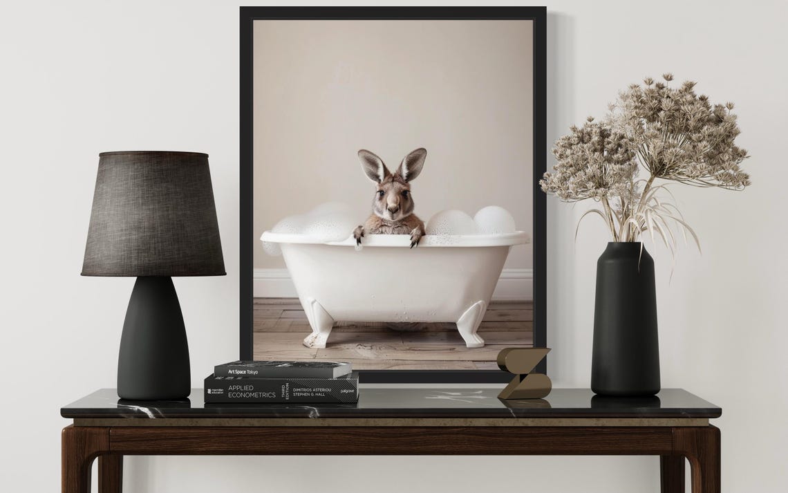 Kangaroo Relaxing in a White Clawfoot Bubble Bath Tub Photo Poster - Image 2