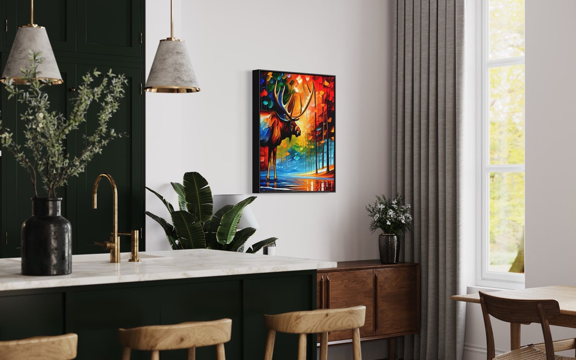 Colorful Moose in Autumn Forest Vivid Modern Wildlife Art Poster - Image 4