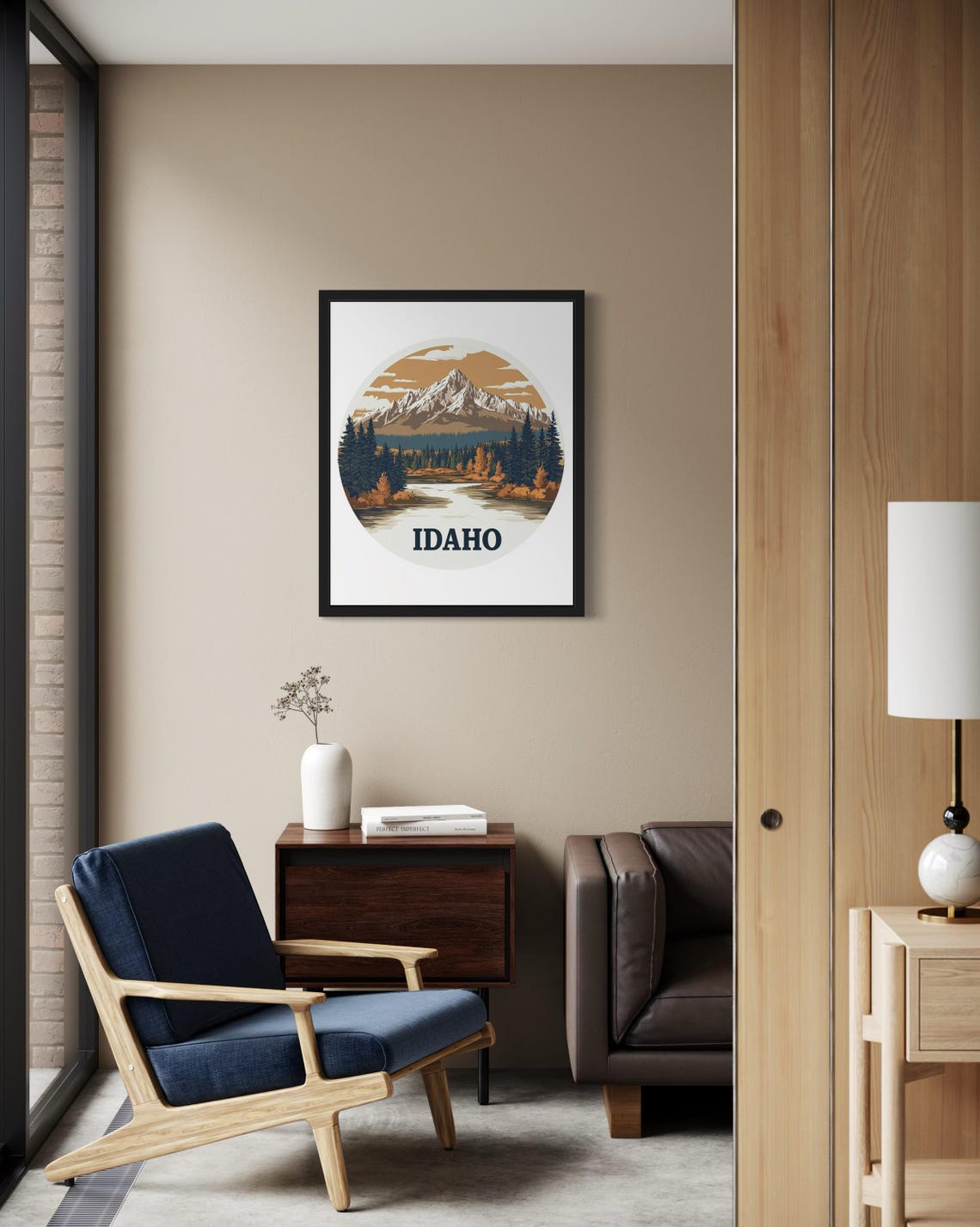 Idaho Snowcapped Peak Over Winding River Pine Forest Art Poster - Image 2