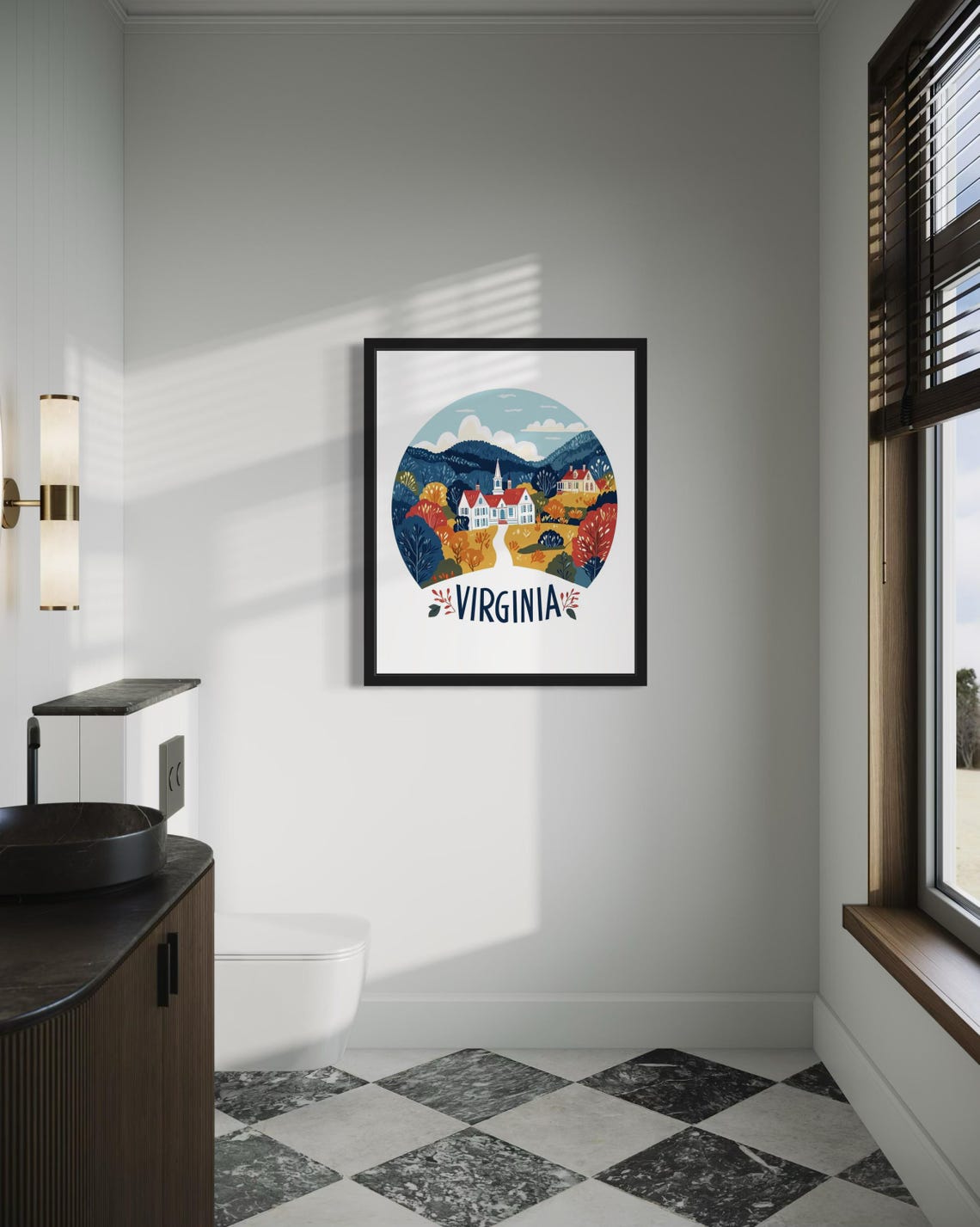 Virginia Autumn Village Church Circular Scenery Poster Home Decor Gift - Image 4