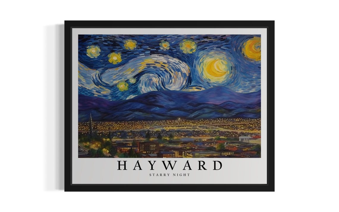 Hayward California City Lights Under Starry Night Sky Poster