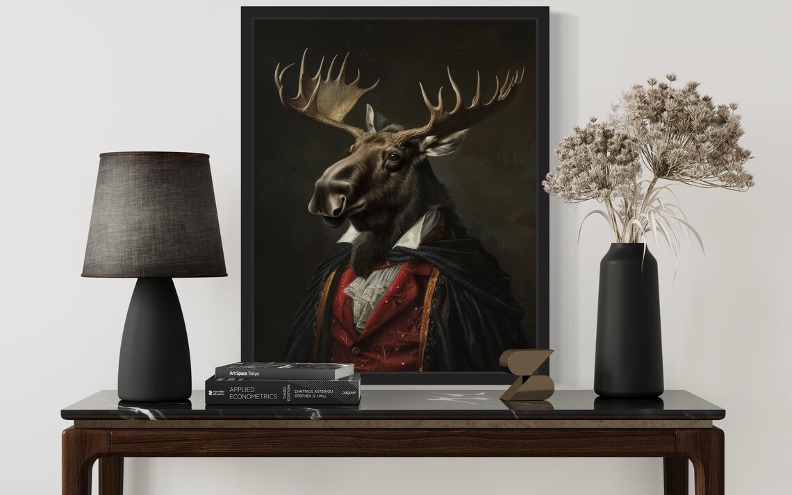 Majestic Moose With Antlers Vampire Aristocrat Portrait Poster - Image 2