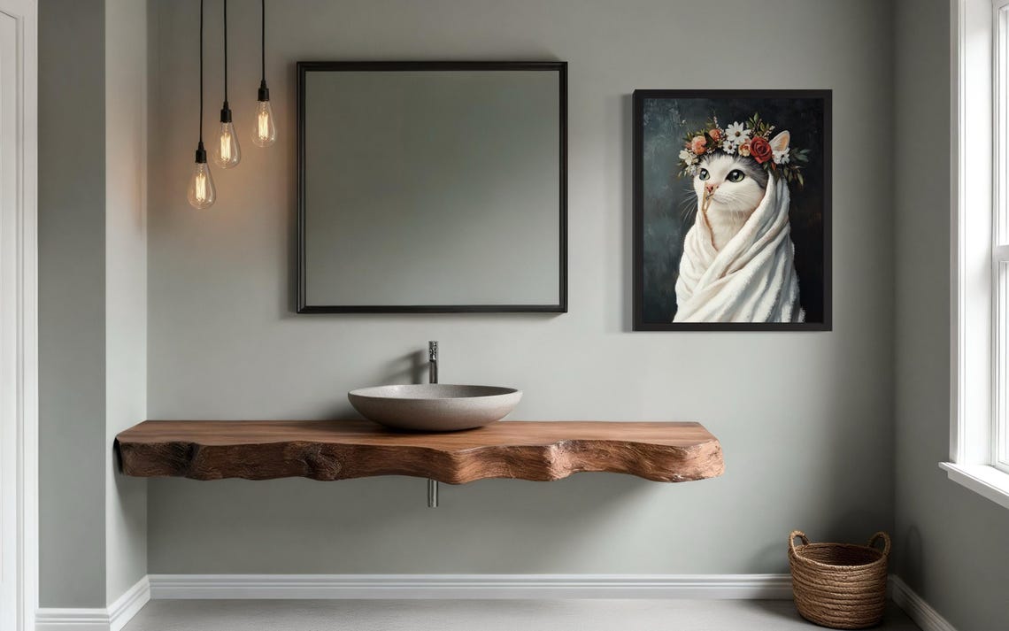 Cat Flower Crown Clothespin Funny Restroom Art Portrait Poster - Image 3