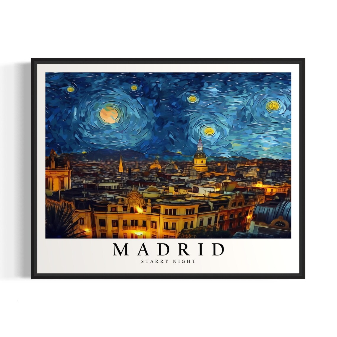 Madrid Starry Night Old Town Skyline Spain Moonlit Art Poster