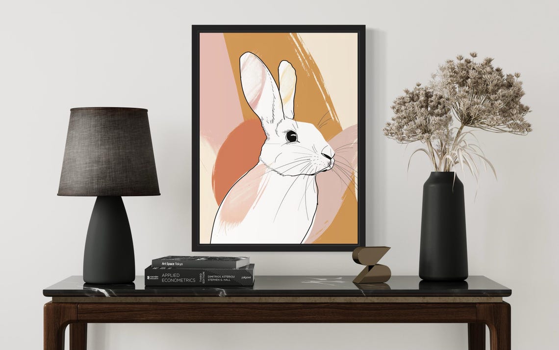 White Rabbit Elegant Line Art Warm Abstract Minimalist Poster - Image 3