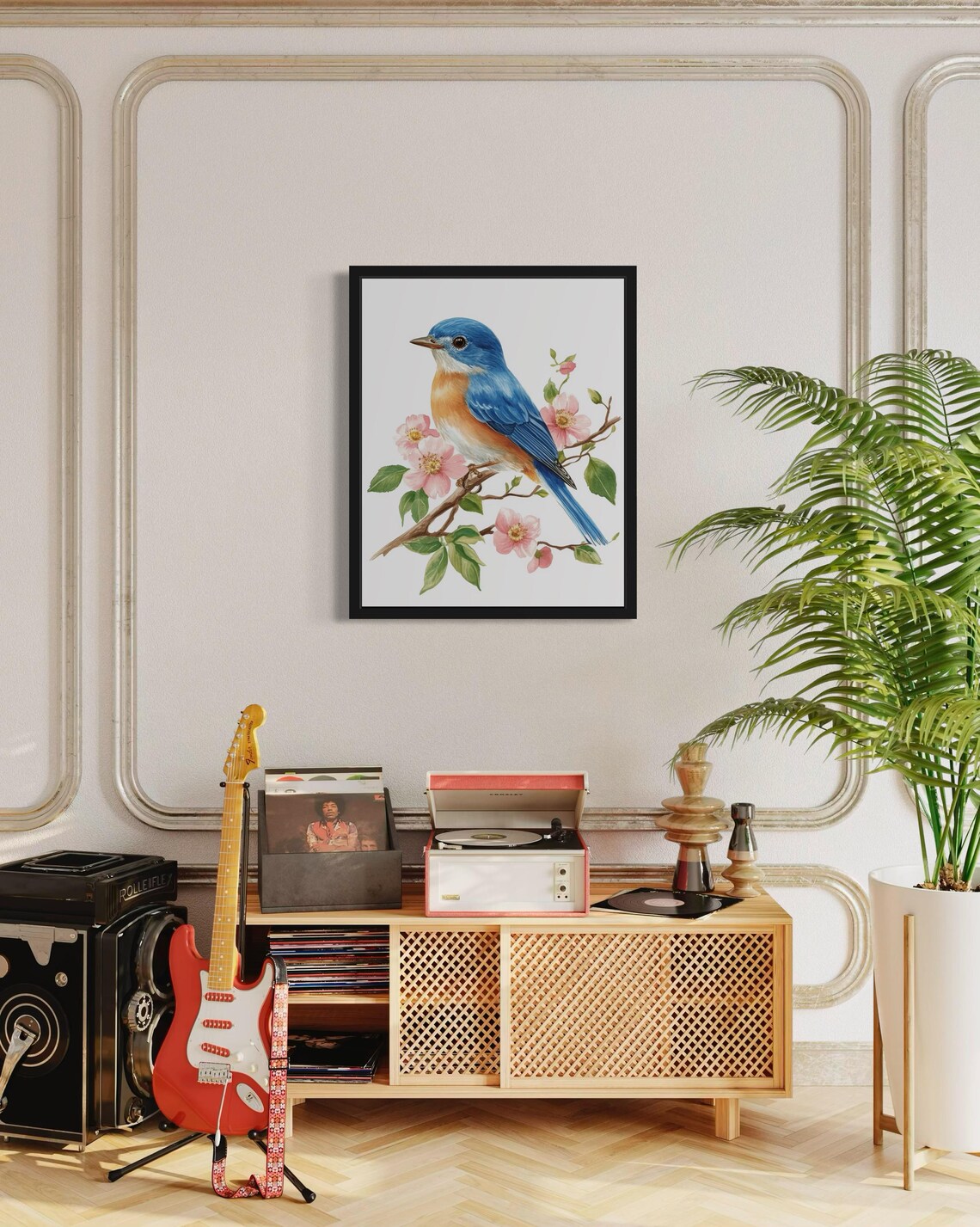 Eastern Bluebird on Blossom Branch Botanical Watercolor Poster - Image 4