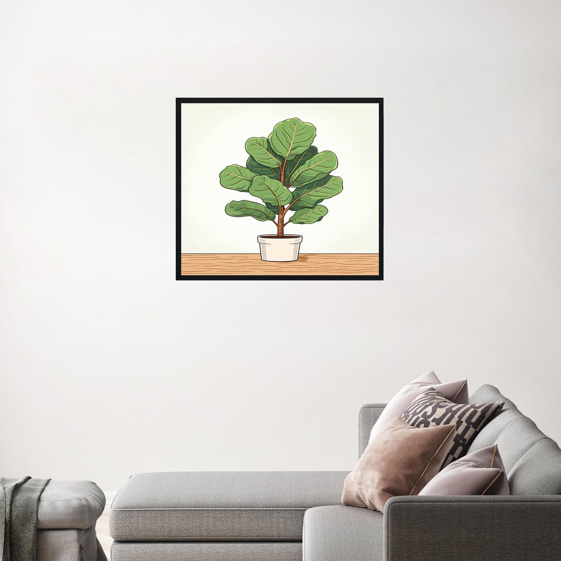 Fiddle Leaf Fig Plant White Pot Wooden Shelf Botanical Art Poster - Image 3