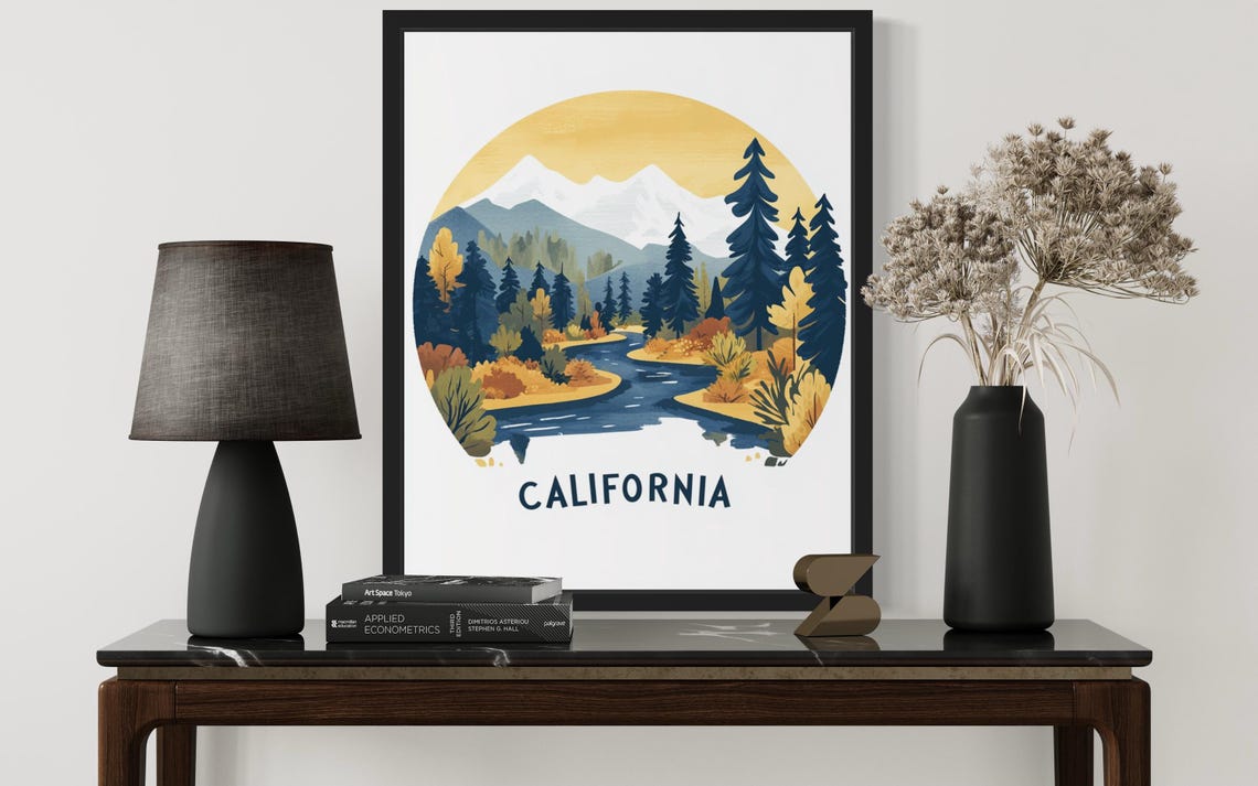 California Sierra Mountains River Autumn Forest Circle Poster - Image 3