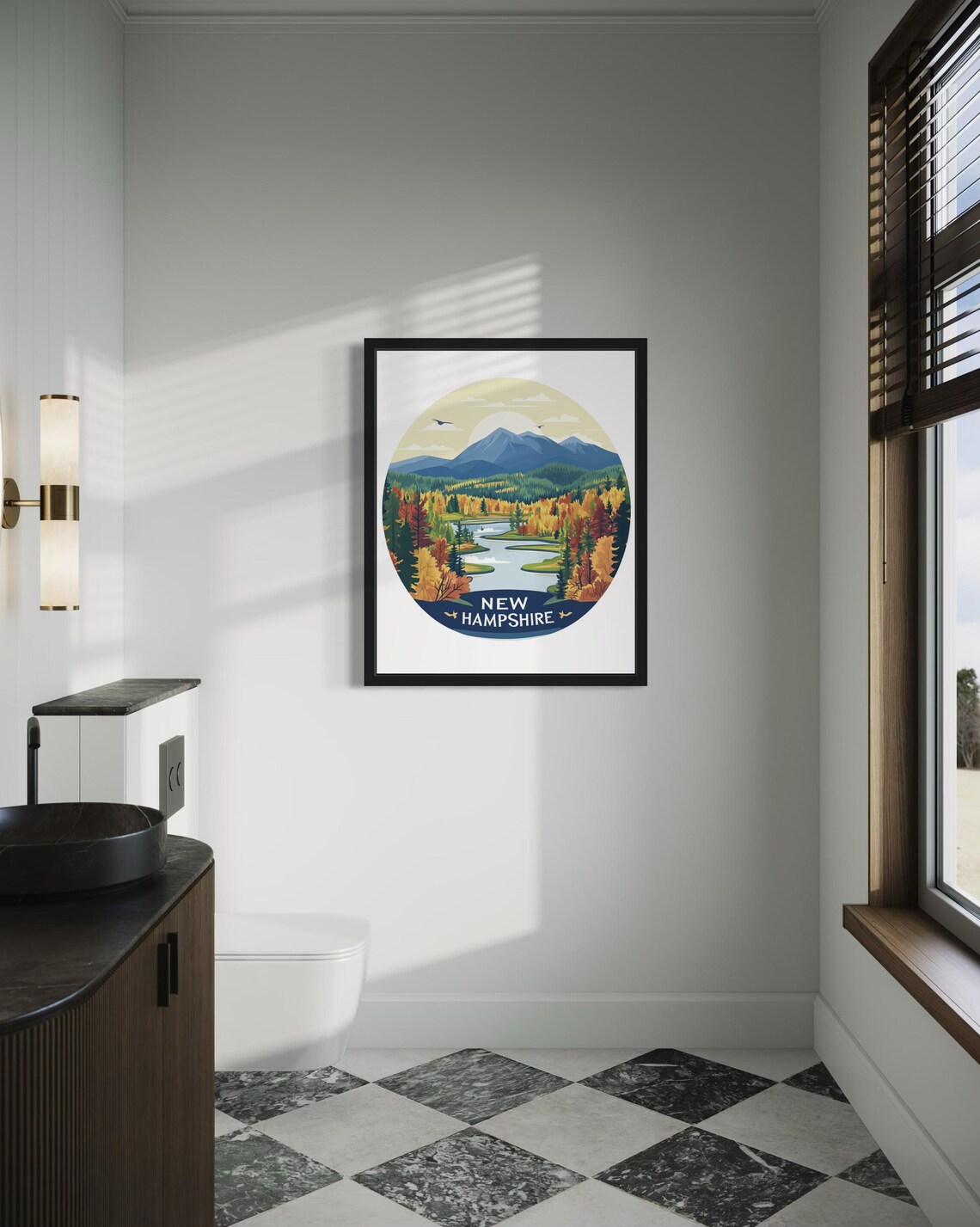 New Hampshire Autumn Foliage Over Mountain Lake Scene Poster - Image 4