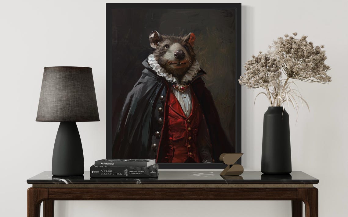 Beaver Vampire Aristocratic Gothic Portrait Dark Whimsy Art Poster - Image 3