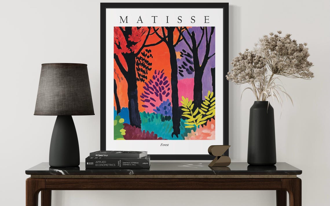 Sunset Forest with Dark Tree Trunks in Matisse Style Art Poster - Image 3