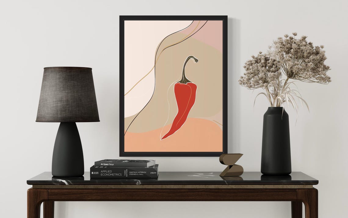 Red Chili Pepper Minimalist Abstract Botanical Kitchen Art Poster - Image 3