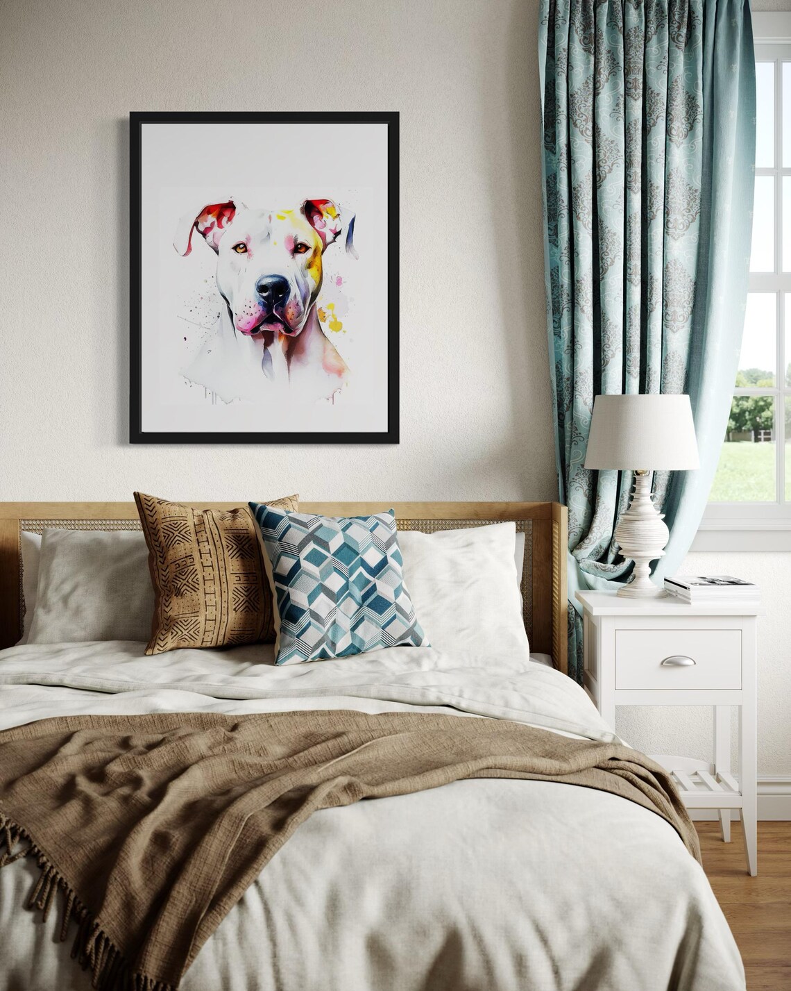 Dogo Argentino White Watercolor Portrait Minimalist Art Poster - Image 2