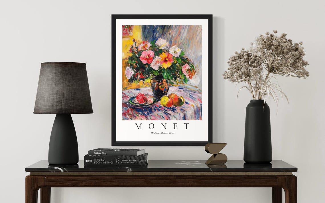 Hibiscus Bouquet with Apples Monet Style Floral Still Life Poster - Image 3