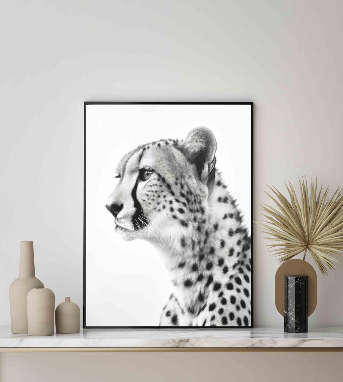 Graceful Cheetah in Profile Black and White Wildlife Portrait Poster - Image 4