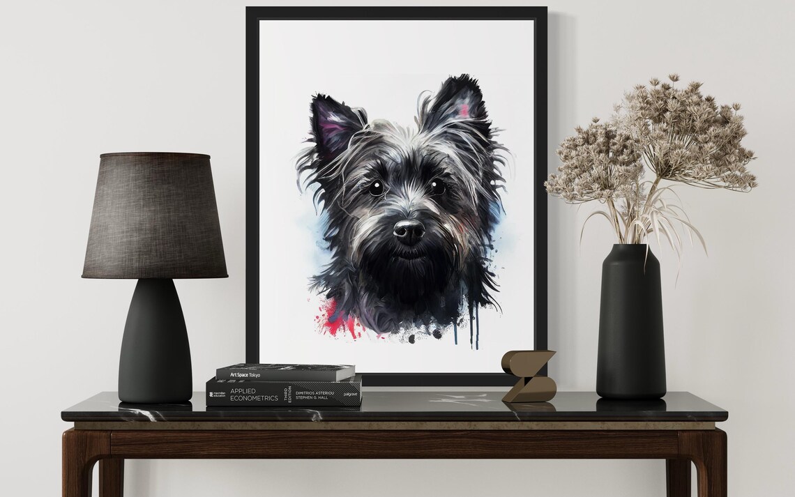 Skye Terrier Small Dark Dog Watercolor Portrait Breed Art Poster - Image 3