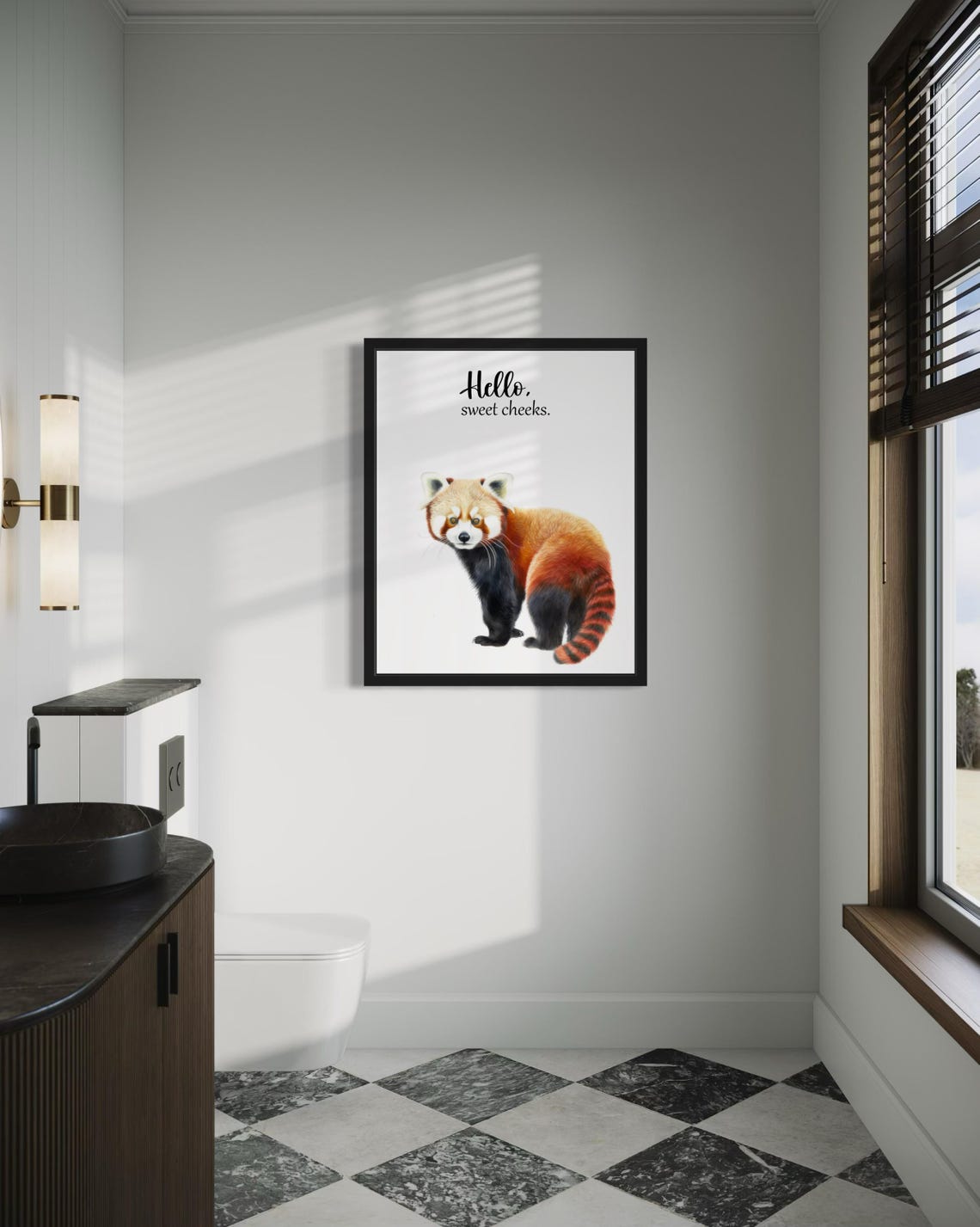 Hello Sweet Cheeks Red Panda Glance Back Bathroom Humor Poster - Image 4