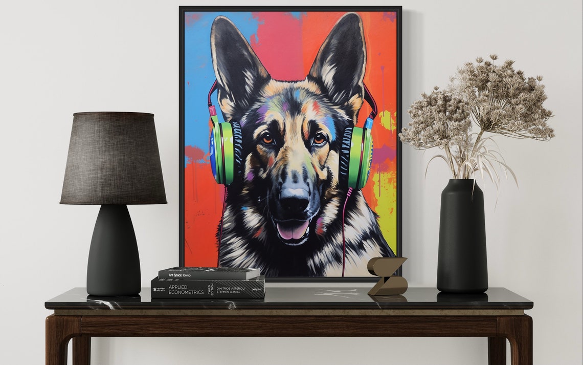 German Shepherd Wearing Headphones Colorful Pop Art Dog Poster - Image 3
