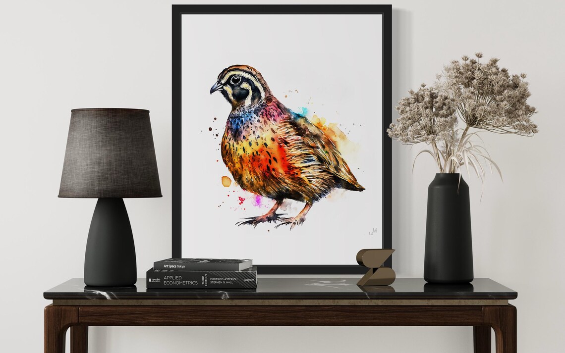 Bobwhite Quail in Side Profile Colorful Watercolor Bird Art Poster - Image 2