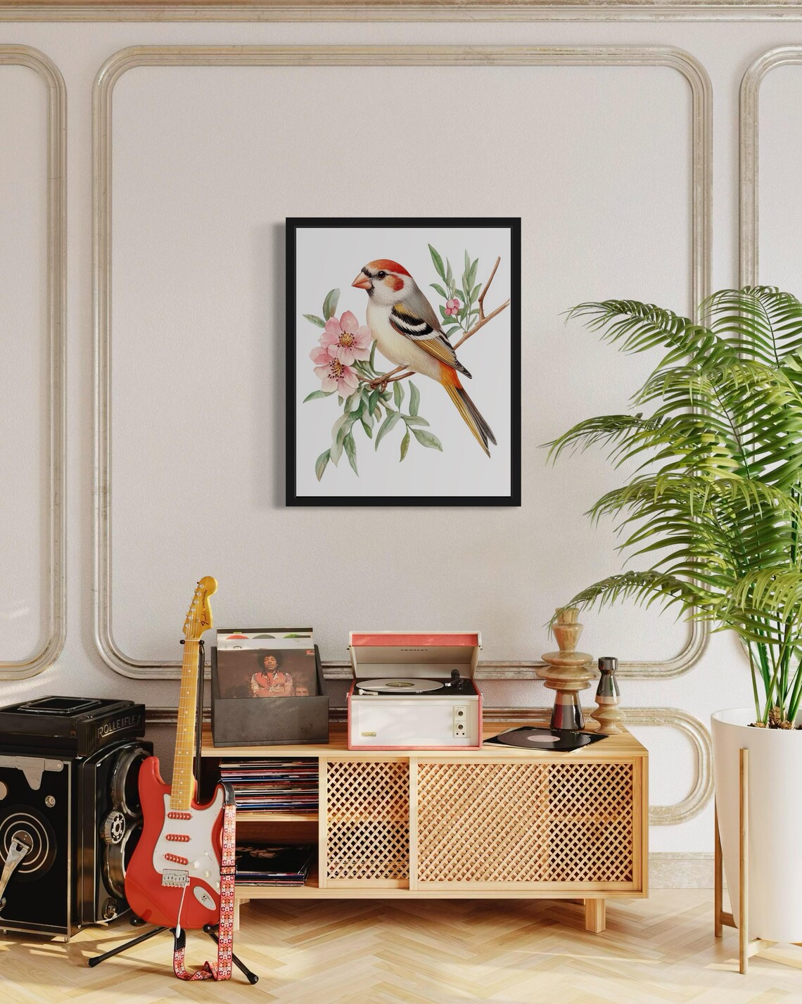 Zebra Finch Watercolor Bird on a Blossom Branch Decorative Art Print - Image 4
