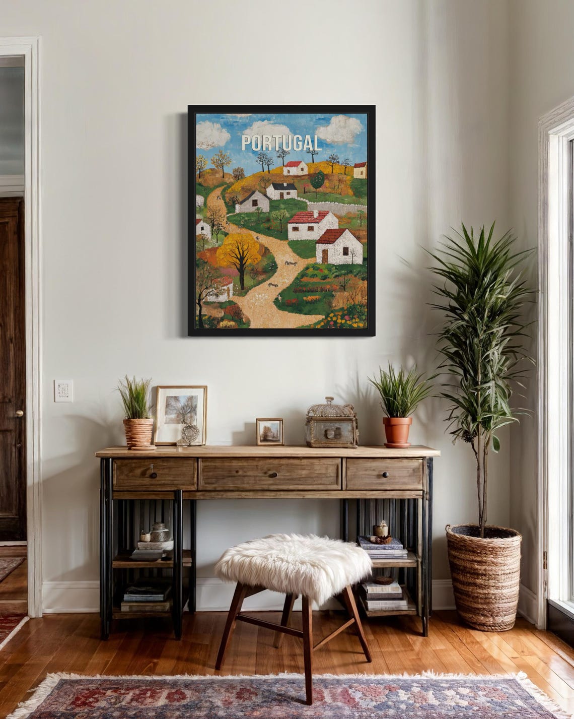 Portugal Whitewashed Hill Village with Red-Tile Roofs Travel Poster - Image 2