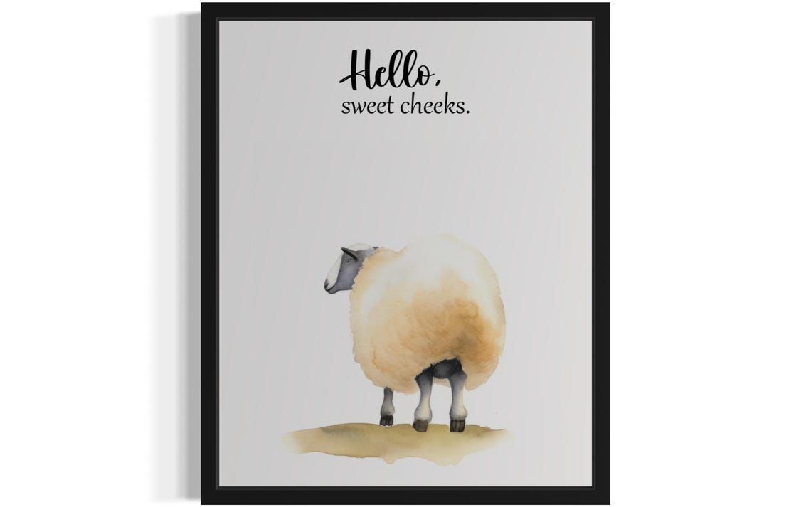 Hello Sweet Cheeks Fluffy Sheep Watercolor Bathroom Humor Poster