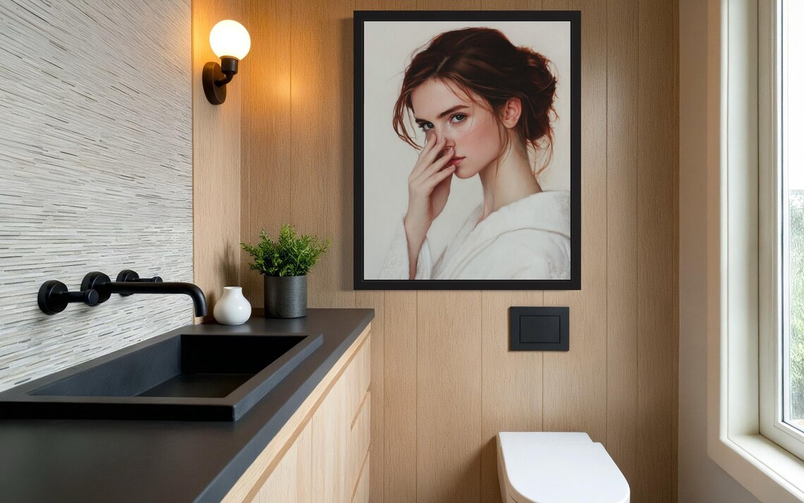 Female Hold Nose Art Print, Bathroom Decor - Image 4