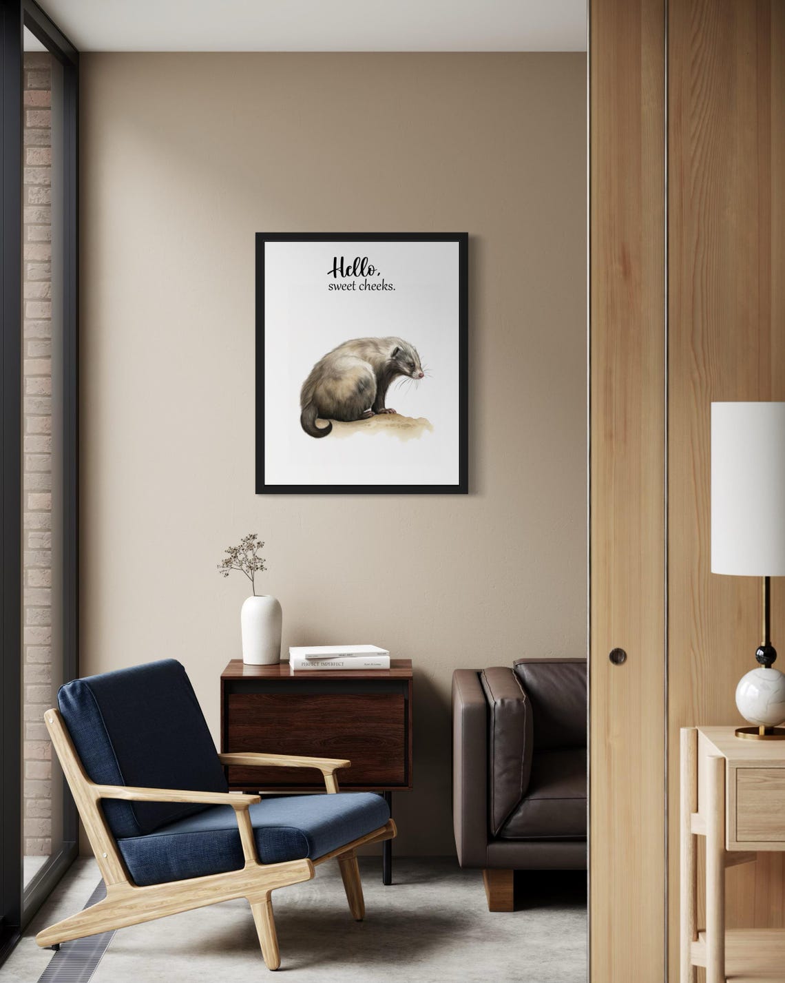 Crouching Ferret Hello Sweet Cheeks Funny Animal Bathroom Poster - Image 2