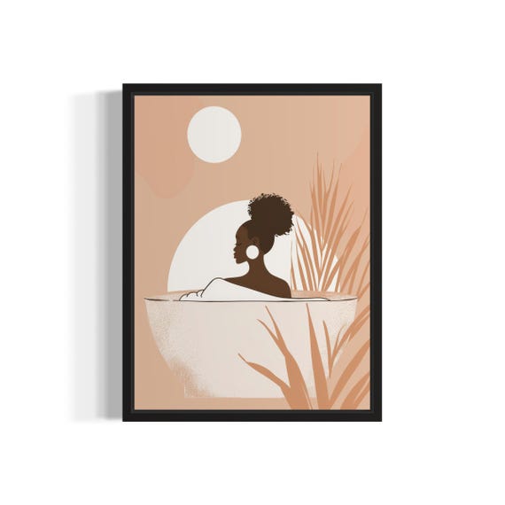 Female In Bath Tub African Art Print Wall Poster Original Paint Artwork Decor