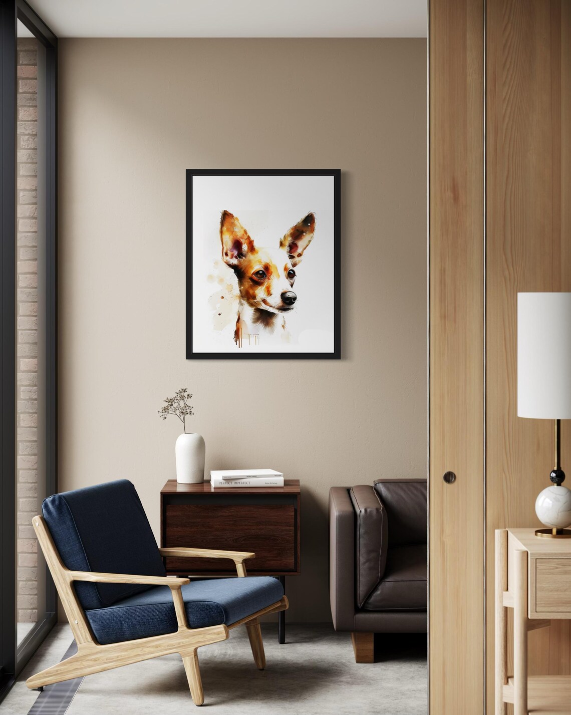 Podengo Pequeno Big Eared Dog Golden Watercolor Portrait Poster - Image 2