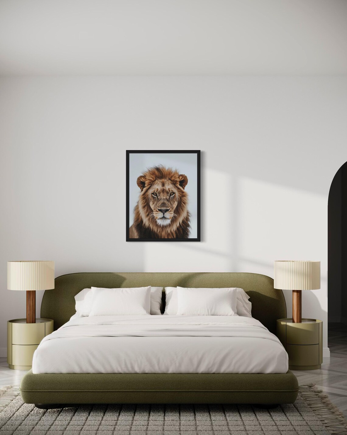 Regal Male Lion Frontal Portrait on Gray Background Photo Poster - Image 3