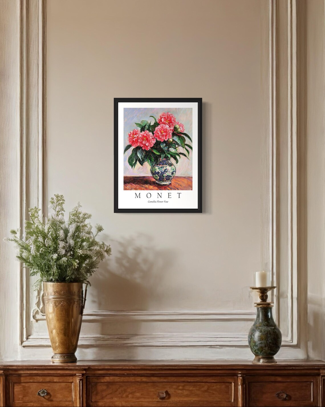 Camellia Flower Vase Pink Blooms Floral Still Life Monet Art Poster - Image 3