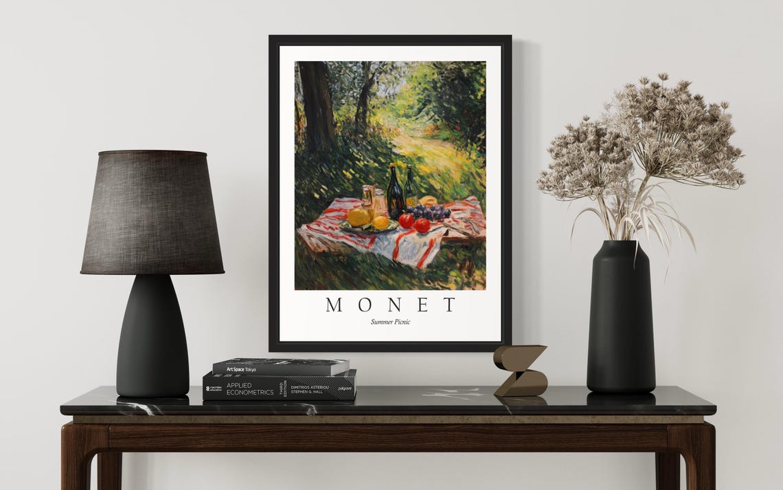 Summer Picnic Outdoor Feast Striped Blanket Woods Art Poster - Image 3